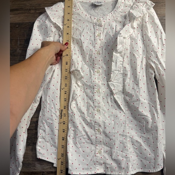 J. Crew White and Red Hearts Ruffled Bib Collar Blouse Top - Picture 6 of 6